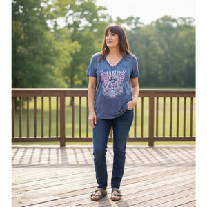 Women's Harley-Davidson Blue Pink Graphic Short Sleeve Tee L